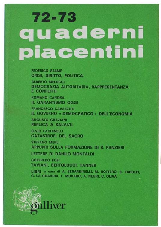 Quaderni Piacentini. N. 72-73 - Otrobre 1979 - Piergiorgio Bellocchio - copertina