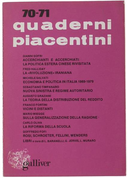 Quaderni Piacentini. N. 70-71 - Maggio 1979 - Piergiorgio Bellocchio - copertina