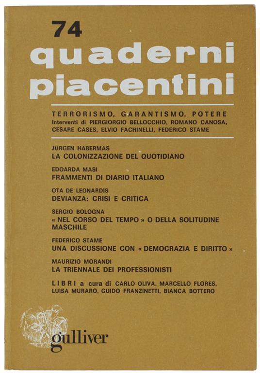 Quaderni Piacentini. N. 74 - Aprile 1980 - Piergiorgio Bellocchio - copertina