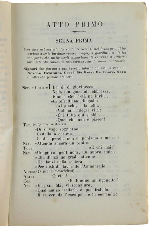 Gli Ugonotti. Dramma In Cinque Atti, Nuova Traduzione Di M.Marcello, Da Rappresentarsi Al Teatro Regio Di Torino Il Carnevale 1866-67. Libretto D'Opera