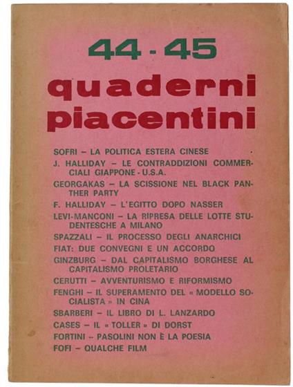 Quaderni Piacentini. N. 44-45 - Ottobre 1971 - Piergiorgio Bellocchio - copertina