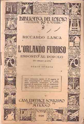 L' orlando Furioso Esposto Al Popolo (In Cinque Parti) - Riccardo Lasca - copertina