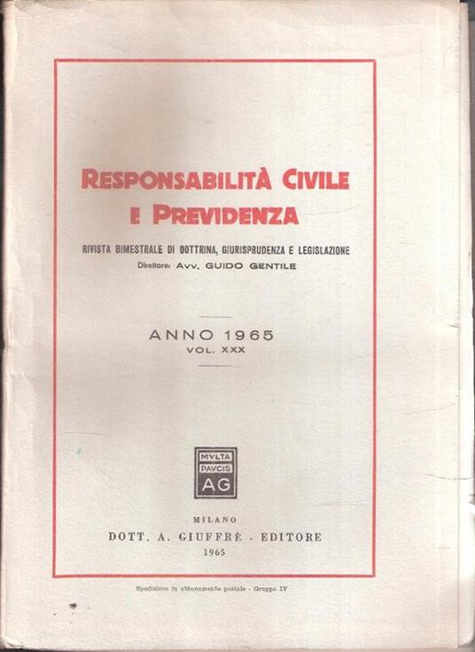 Responsabilità Civile E Previdenza Vol. Xxx - copertina