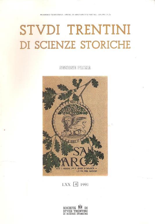 Studi Trentini Di Scienze Storiche Lxx Sezione Prima - copertina