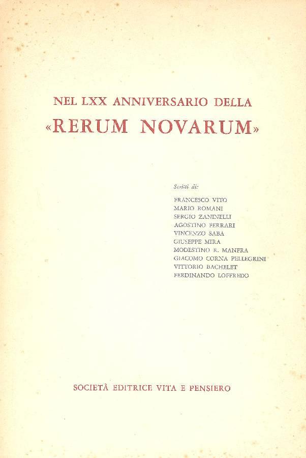 Nel LXX anniversario della ''Rerum Novarum''