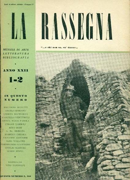 La Rassegna. Gennaio-Febbraio 1953, Anno XXII, N. 1-2 - copertina