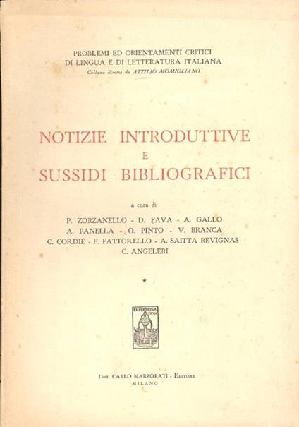 Notizie introduttive e sussidi bibliografici - copertina