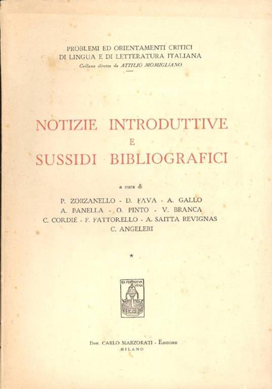 Notizie introduttive e sussidi bibliografici - copertina