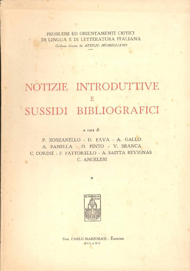 Notizie introduttive e sussidi bibliografici