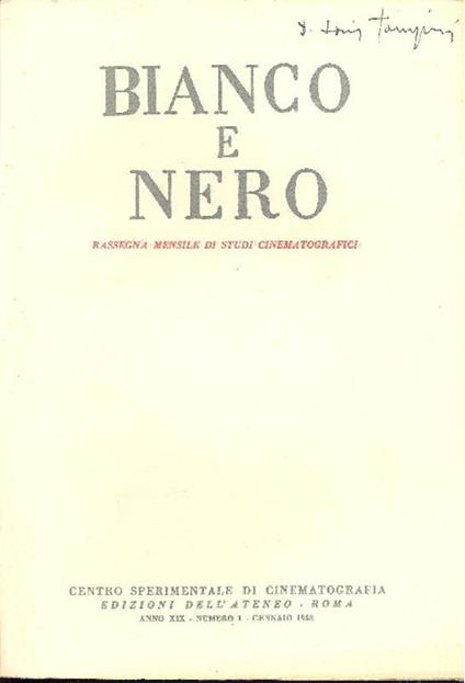 Bianco e Nero. Anno XIX, Numero 1, Gennaio 1958 - copertina