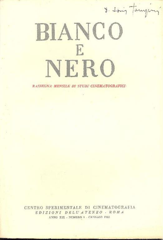 Bianco e Nero. Anno XIX, Numero 1, Gennaio 1958 - copertina
