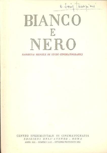 Bianco e Nero. Anno XIX, Numero 10-11, Ottobre-Novembre 1958 - copertina