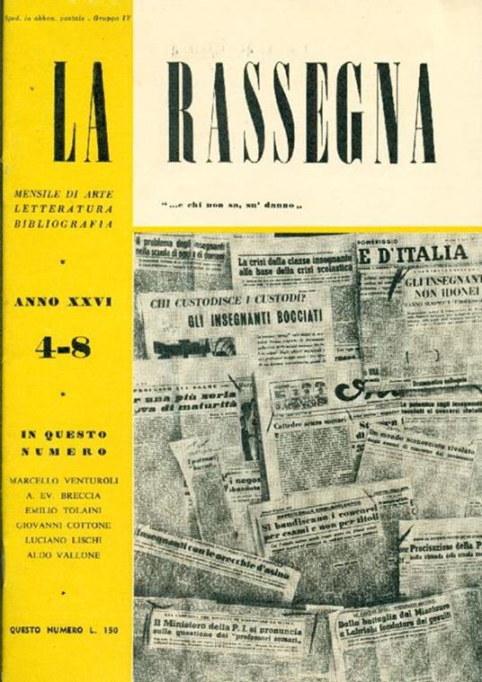 La Rassegna. Aprile-Agosto 1957, Anno XXVI, N. 4-8 - copertina