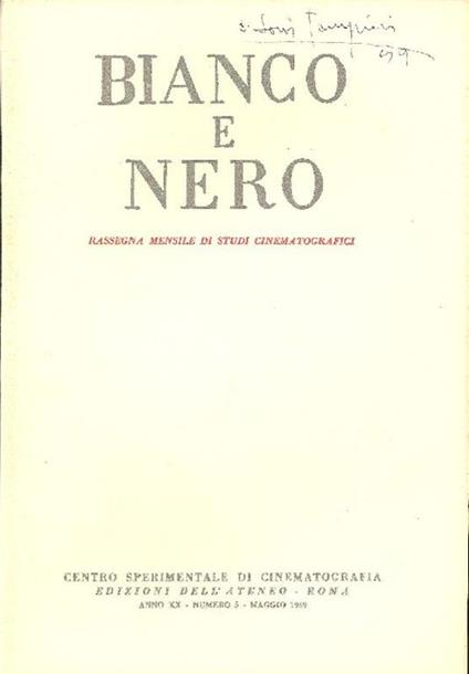 Bianco e Nero. Anno XX, Numero 5, Maggio 1959 - copertina
