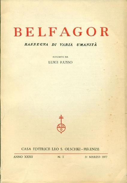 Belfagor. Anno XXXIV, N. 2, 31 marzo 1977 - copertina