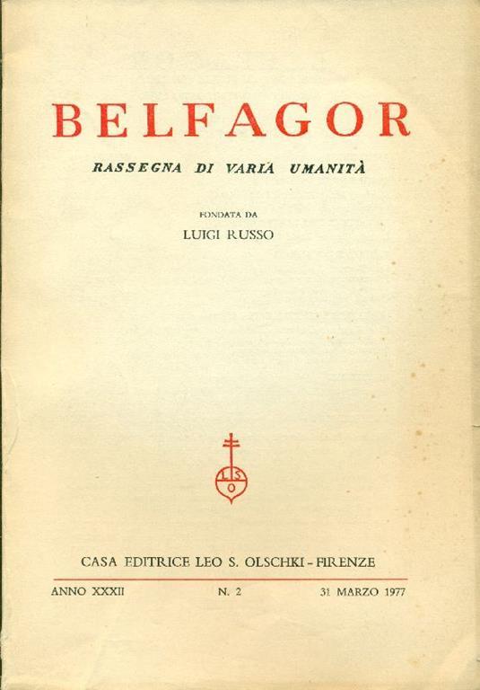 Belfagor. Anno XXXIV, N. 2, 31 marzo 1977 - copertina