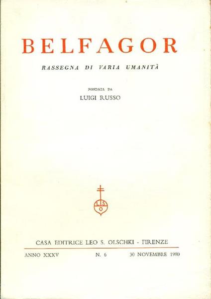 Belfagor. Anno XXXV, N. 6, 30 novembre 1980 - copertina