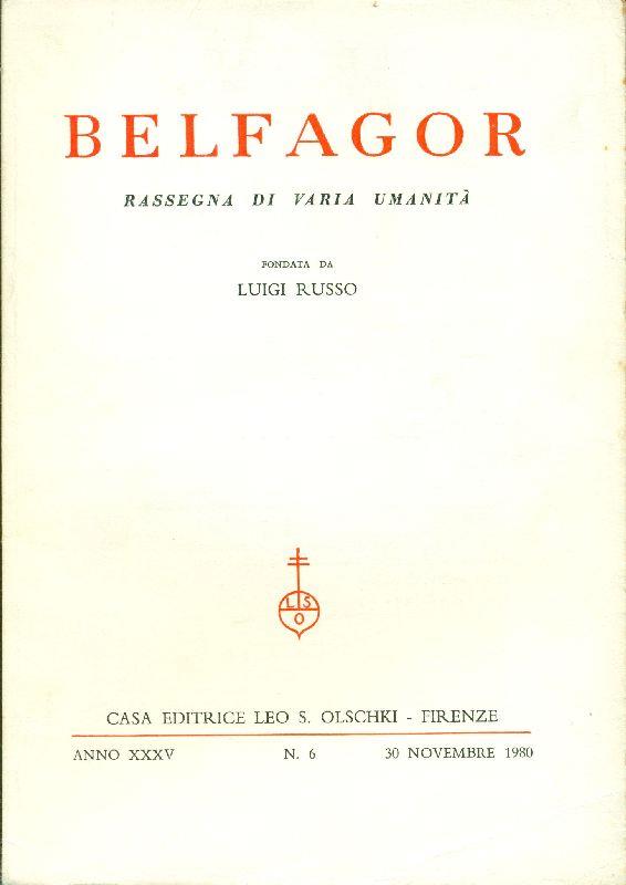 Belfagor. Anno XXXV, N. 6, 30 novembre 1980