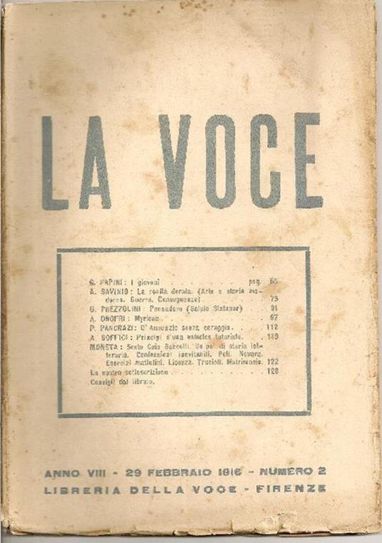 La Voce. 31 Gennaio 1916 - copertina