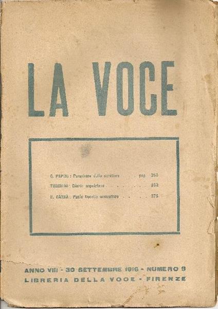 La Voce. 30 Settembre 1916 - copertina