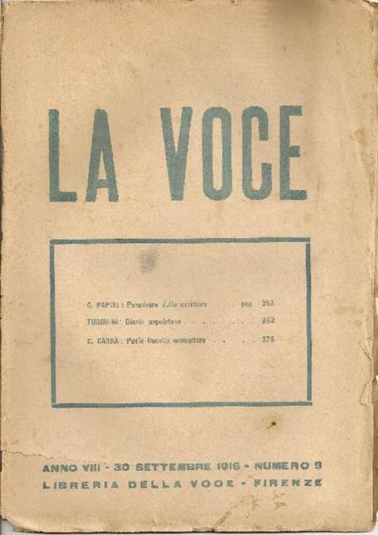 La Voce. 30 Settembre 1916 - copertina