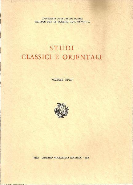 Studi classici e orientali. Volume XVIII - copertina