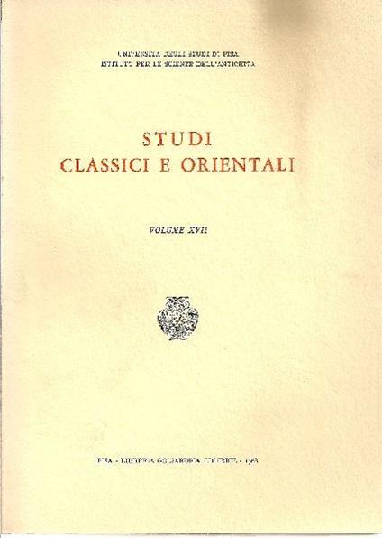Studi classici e orientali. Volume XVII - copertina