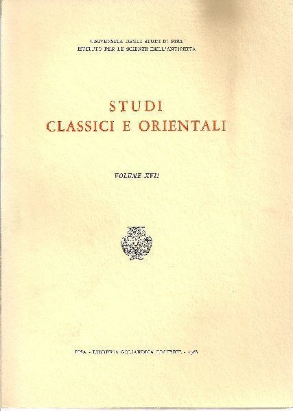 Studi classici e orientali. Volume XVII - copertina