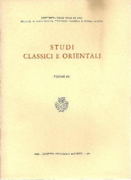 Studi classici e orientali. Volume XII - copertina