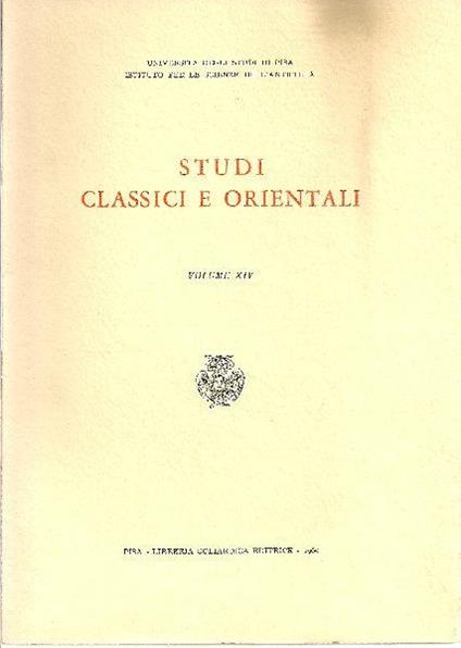 Studi classici e orientali. Volume XIV - copertina