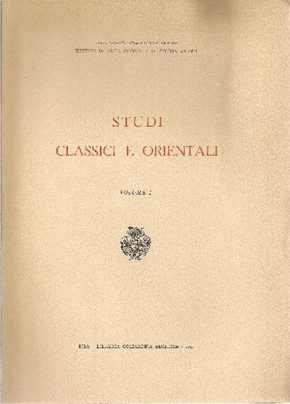 Studi classici e orientali. Volume I - copertina