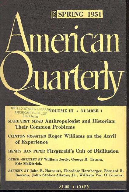 American Quaterly. Volume III. Spring, Summer, Fall, Winter 1951. Number 1, 2, 3, 4 - copertina