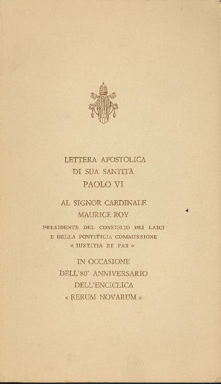 Lettera apostolica di sua Santità Paolo VI al signor cardinale Maurice Roy - Paolo VI - copertina