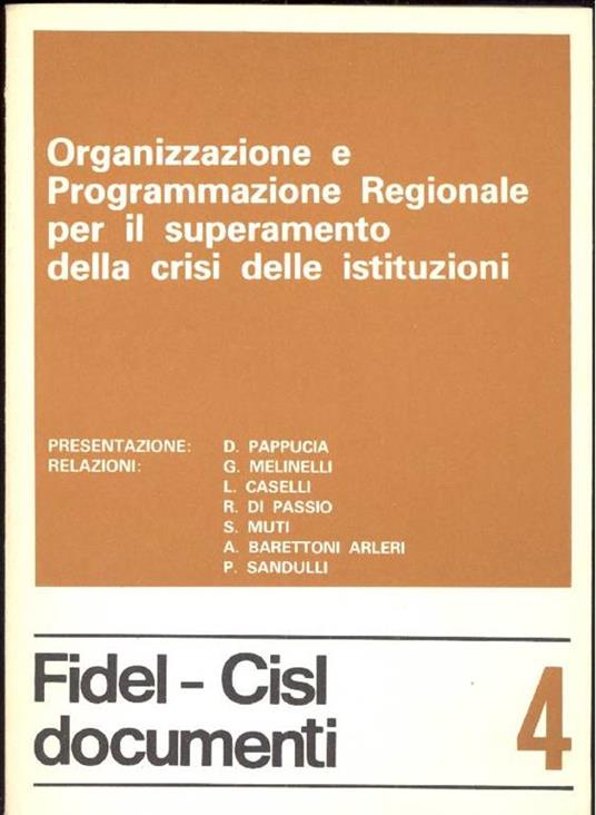 Organizzazione e Programmazione Regionale per il superamento della crisi delle istituzioni - copertina