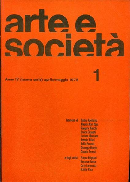 Arte e Società. Anno IV, N 1 (nuova serie), apile/maggio 1975 - copertina