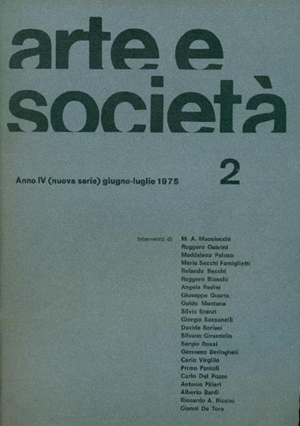 Arte e Società. Anno IV, N 2 (nuova serie), giugno-luglio 1975 - copertina