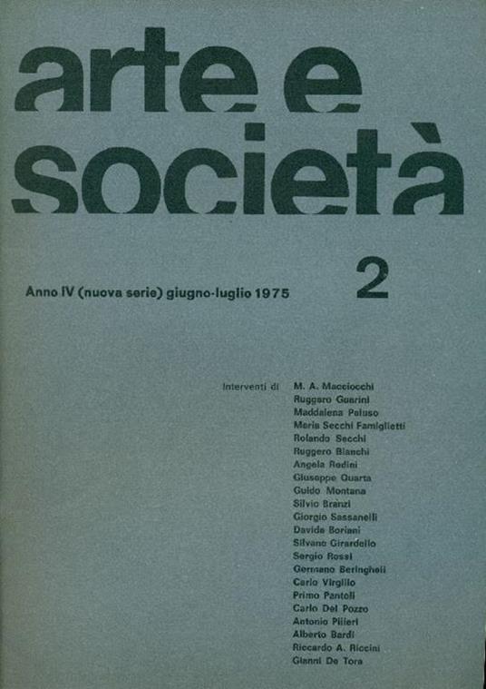 Arte e Società. Anno IV, N 2 (nuova serie), giugno-luglio 1975 - copertina