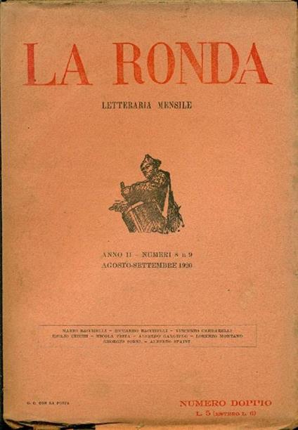 La Ronda Letteraria mensile. Anno II, N. 8-9, Agosto-Settembre 1920 - copertina