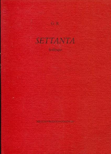 Settanta. Soliloqui - copertina