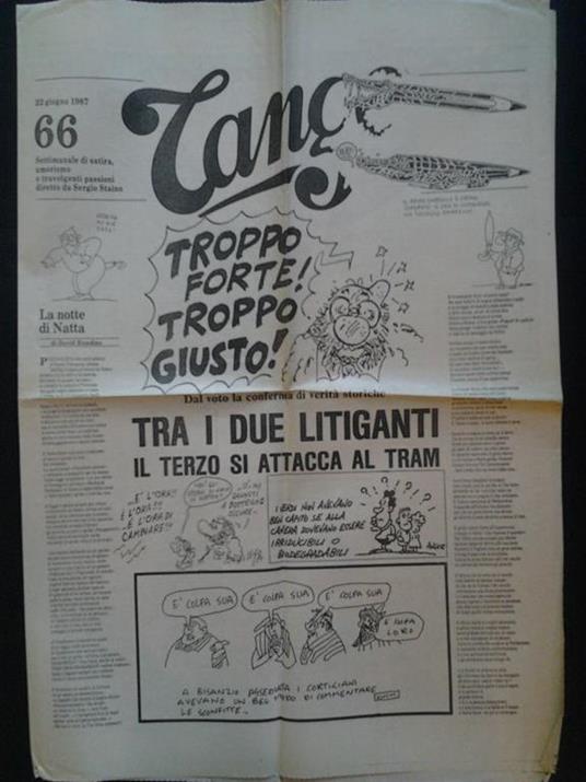 Tango. Settimanale di satira, umorismo e travolgenti passioni, diretto da Sergio Staino, N.66, 22 gi - copertina