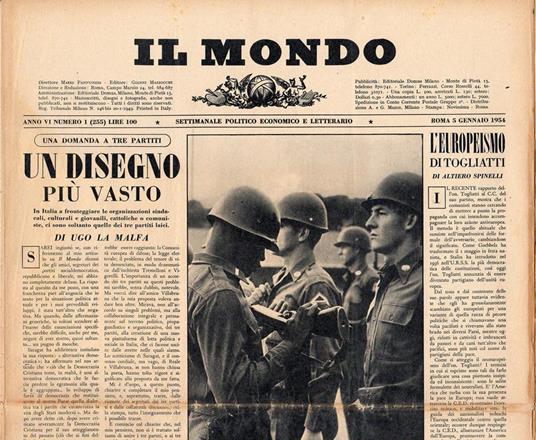 Il Mondo, 1954. Annata completa ma manca il n. 6 - copertina