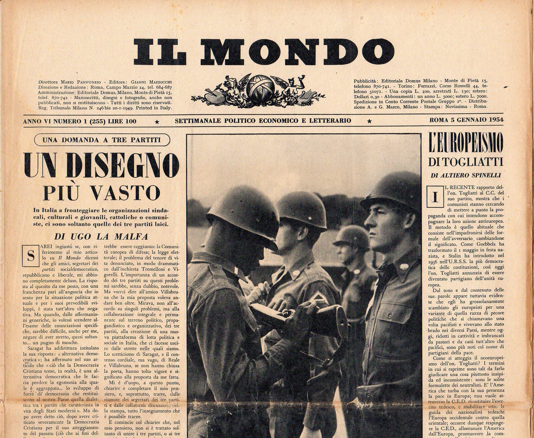 Il Mondo, 1954. Annata completa ma manca il n. 6