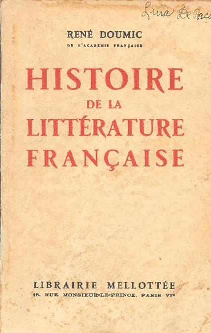 Histoire de la littérature francaise - René Doumic - copertina