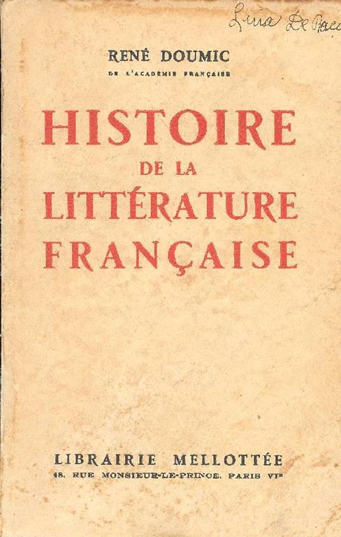 Histoire de la littérature francaise - René Doumic - copertina