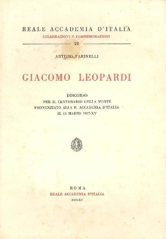 Giacomo Leopardi - Arturo Farinelli - copertina