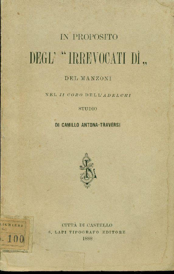 In proposito degl' ''irrevocati dì'' del Manzoni