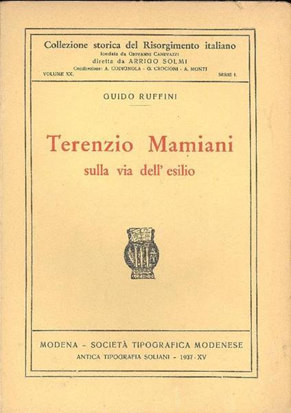 Terenzio Mamiani sulla via dell'esilio - Guidi Ruffini - copertina
