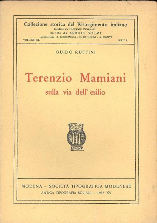 Terenzio Mamiani sulla via dell'esilio - Guidi Ruffini - copertina