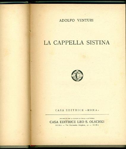 La Cappella Sistina - Adolfo Venturi - copertina