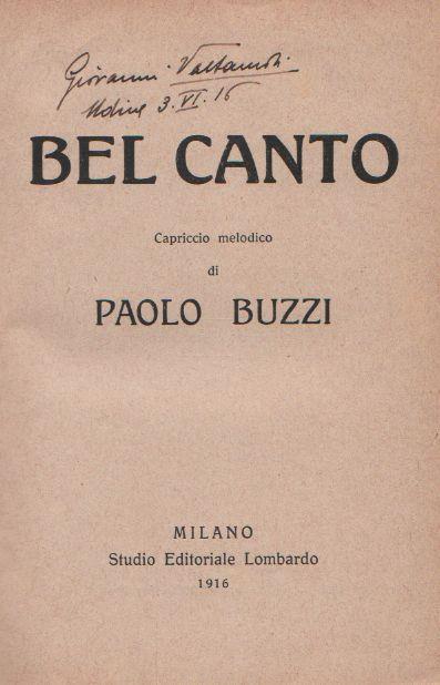 Bel canto - Paolo Buzzi - copertina